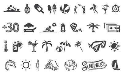 Summer icon bundle. summer glyph collection