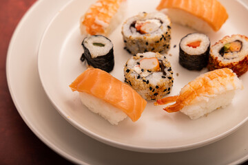 close up of sushi on a plate