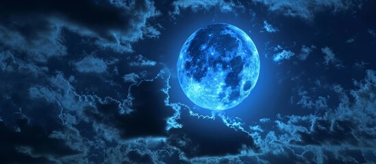 Dark sky with a full, blue moon.