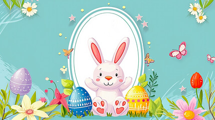 Clip art of rabbit, flower, and Easter egg