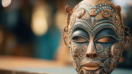 Fototapeta premium Closeup of a traditional tribal mask representing the connection between art and peace.