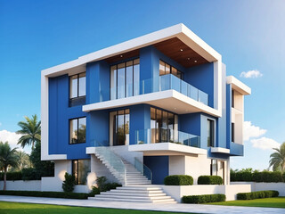 Luxury modern house with blue sky background,Concept for real estate or property.