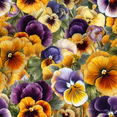 Seamless beautiful pansy flower pattern. Gorgeous wallpaper design. Generative ai