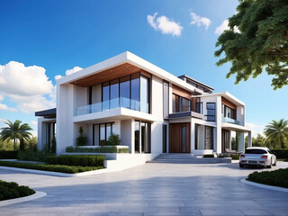 Fototapeta na wymiar Luxury modern house with blue sky background,Concept for real estate or property.