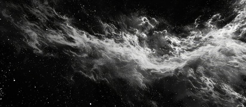 Computer generated 3D rendering of inverted black and white abstract texture for overlay or screen effect in space with dark matter.