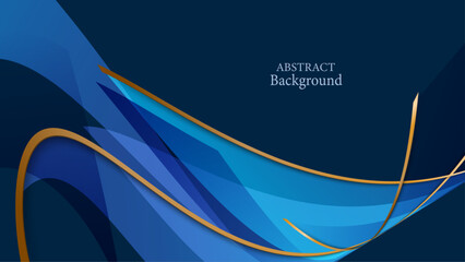 Modern gradient blue abstract presentation background with corporate concept. Contained gold element.