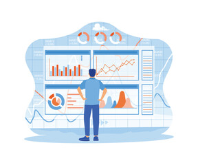 Computer software for analyzing strategic investment suggestions for decision making. Big Data Technology for Business Finance Analytics Concept. trend flat vector modern illustration 