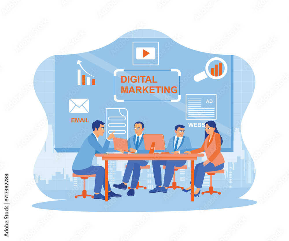 Wall mural diverse business people holding meetings in the presentation room. planning digital marketing. digit