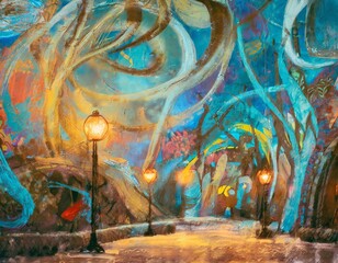 painting of the city street in graffiti style