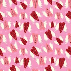 Bright Valentines Day seamless pattern with cool angels hearts.