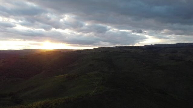 Drone view video over Sierra Chicas of Cordoba Argentina at sunset 2