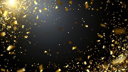 elegant golden glitter celebration background with sparkling confetti, abstract festive decoration for luxury design, dynamic gold sparkles for event background, isolated black background