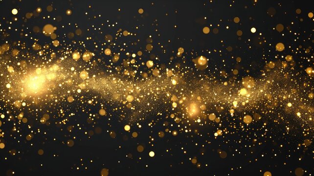spectacular gold glitter celebration background with firework effect, high-resolution image for gala event promotions, anniversary, and grand opening designs, isolated black background