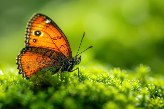 Close-up photography of butterfly in forest. generative AI