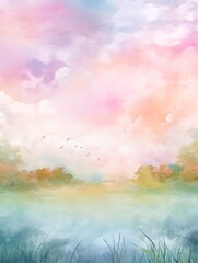 Obraz na płótnie Canvas Abstract colorful pastel nature scenery oil painting with meadow, flowers, river, foliage. Natural view aesthetic abstract background canvas texture, brush strokes.