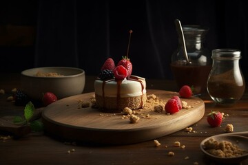 An image of a dessert on a table. Generative AI