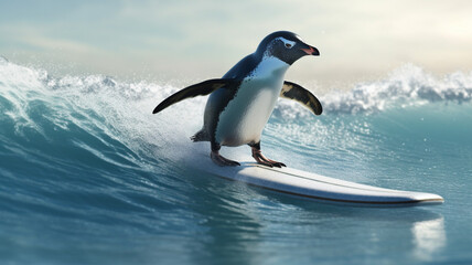 Obraz premium Penguin Surfing