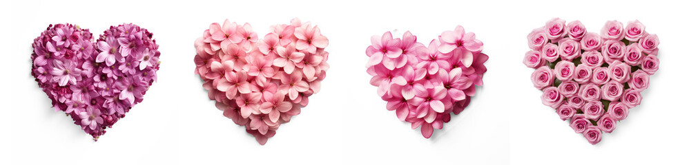 Set of pink roses in the shape of a heart  on transparency background PNG