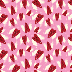 Bright Valentines Day seamless pattern with cool angels hearts.