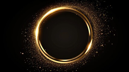 glittering gold ring light effect, isolated black background. ideal for high-end product presentation, festive decorations, and abstract luxury designs