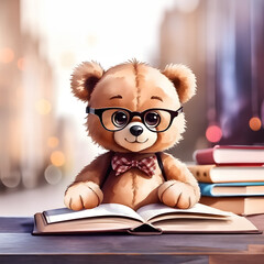Cute Bear Read Book. Book lover illustration 
