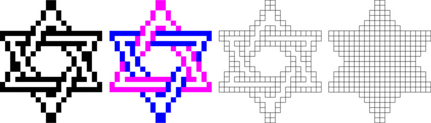 Fototapeta premium star of david pixel icon set