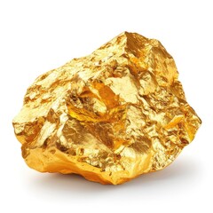 high-quality image of a natural gold nugget, isolated white background. ideal for articles on mining, resource valuation, and precious metals market visual representation