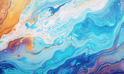 Fototapeta na wymiar a swirl of ink paint wallpaper, blue and orange abstract water shape pattern, modern 3D backdrop 