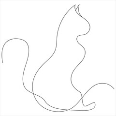 Continuous one line cat pet drawing out line vector illustration design