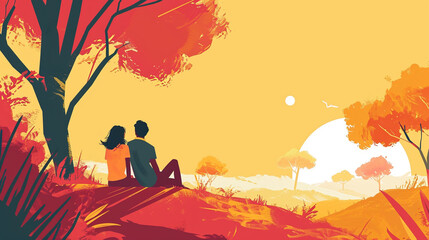 An illustration of a park with a couple in it resting