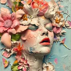 crazy poster with a girl head flower