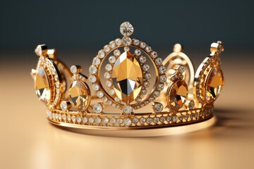 Exquisite Royal Crown in Gold, on isolated Topaz Yellow background, Generative AI