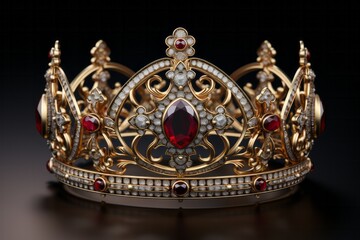 Exquisite Royal Crown in Gold, on isolated Topaz Yellow background, Generative AI