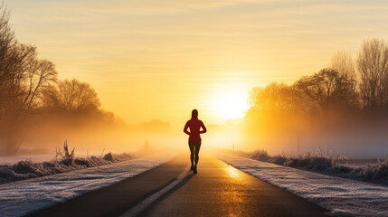 Fototapeta na wymiar Sports woman on a morning run. AI generated, human enhanced