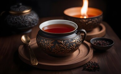 Fototapeta premium Artisanal Black Tea in a Handcrafted Bowl