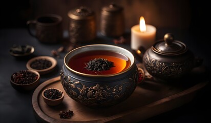 Obraz na płótnie Canvas Artisanal Black Tea in a Handcrafted Bowl