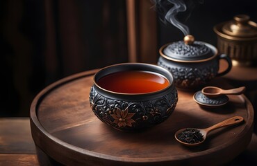 Obraz na płótnie Canvas Artisanal Black Tea in a Handcrafted Bowl