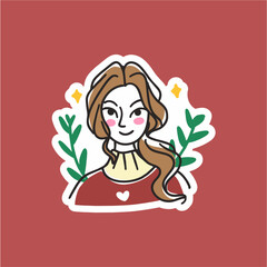 little girl with flower cute sticker design