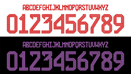 font vector team 2023 - 2024 kit sport style. football style font with lines. bayern font. home away. sports style letters and numbers for soccer team