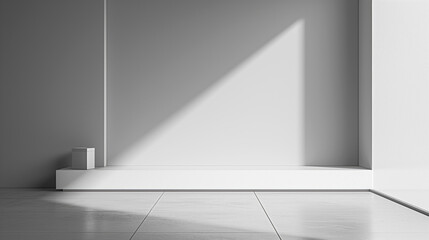 Monochrome minimalist background featuring light and shadow on a white surface.