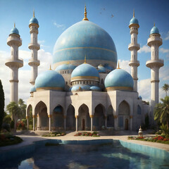 Fototapeta na wymiar Ai generated illustration of a mosque at night during the Ramadan