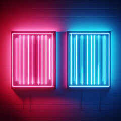 Fototapeta premium A couple of neon lights that are blue and lighting pink