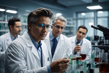 Fototapeta premium Professional Team of Scientists Working Together in Modern Laboratory