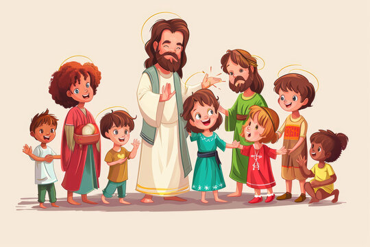 Jesus Christ and children cartoon vector