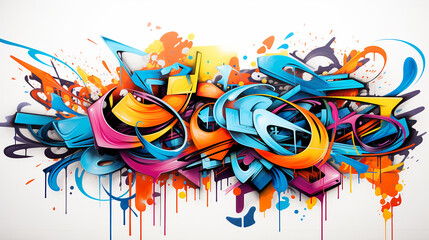 bold and colorful abstract piece inspired by urban street art, featuring graffiti-style elements