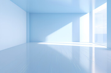a blue wall and white floors