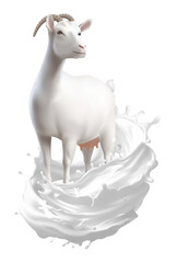 Dairy poster. Milk products Goat and splash of milk as a 3d vector design element