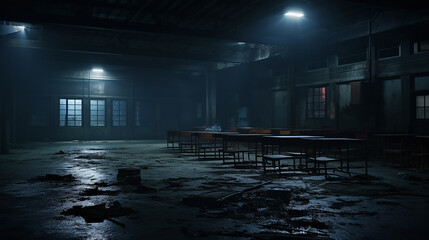haunted japanese high school. an eerie night scene