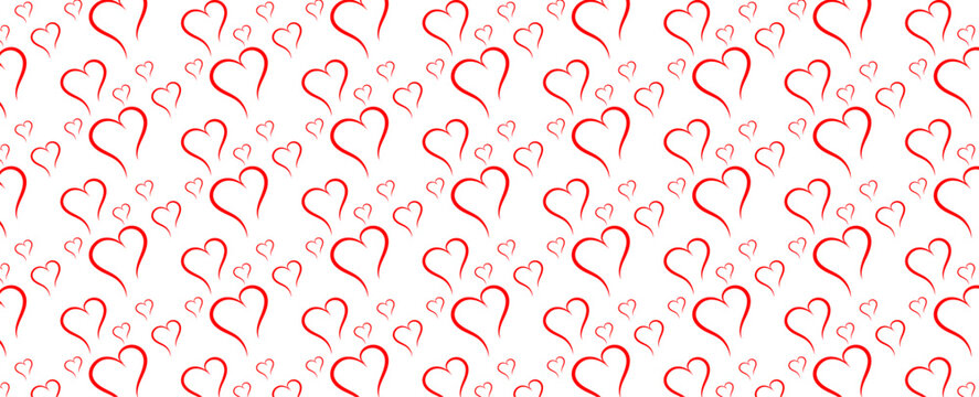 Abstract seamless pattern with red stylized hearts on pink background. Endless background. Minimal design for Valentine's day or wedding. banner, cover, flyer, poster, brochure. Vector illustration