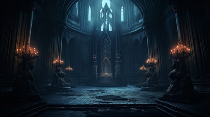 dark fantasy castle throne room: dark and atmospheric illustration of a fantasy castle's throne room